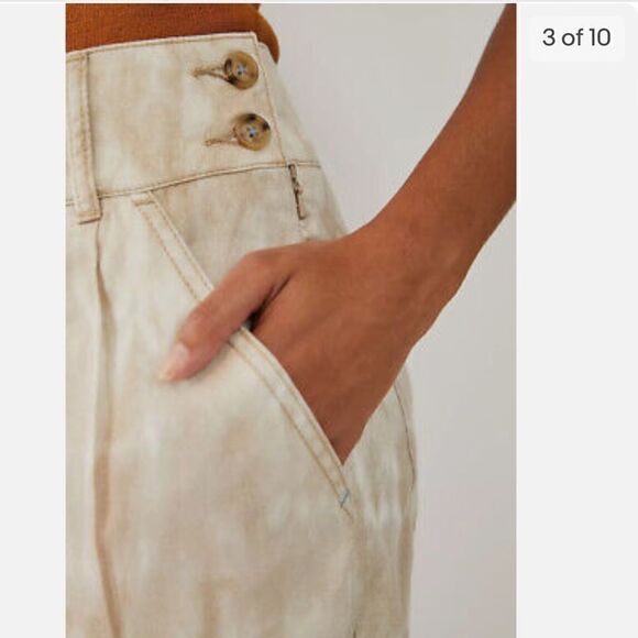 Anthropologie Mitra Relaxed Tie Dye Pants Cream Tan Women's Size 4 - Picture 4 of 14